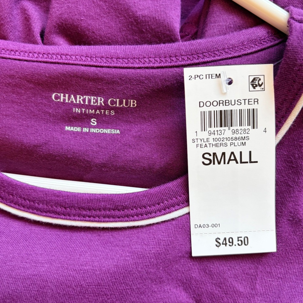 Charter Club Intimates Feathers Plum 2pc Pajama PJ Sleep Set Cozy Small NEW NWT - Picture 7 of 8